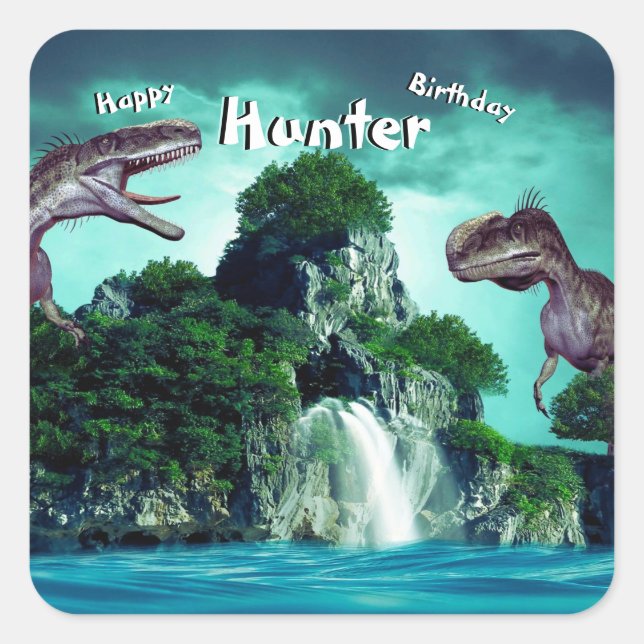 Dinosaur Island Happy Birthday Party    Square Sticker (Front)