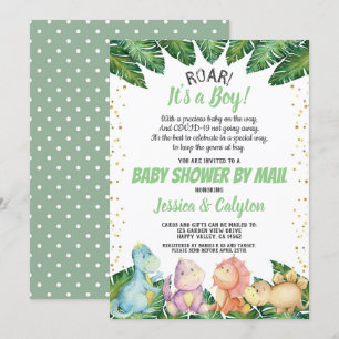Dinosaur It's a Boy Baby Shower By Mail Invitation