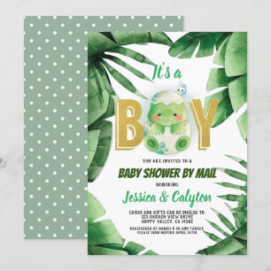 Dinosaur It's a Boy Baby Shower By Mail Invitation
