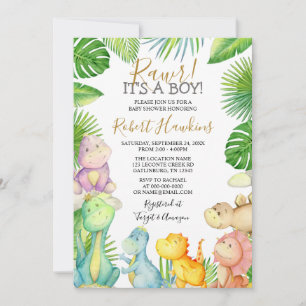 Dinosaur It's a Boy Baby Shower Invitation