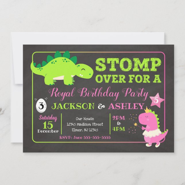 Dinosaur Joint Birthday Invitation / Boy & Girl (Front)