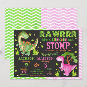 Dinosaur Joint Birthday Invitation for Boy & Girl