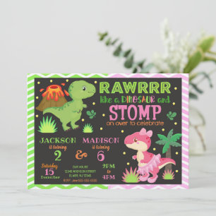 Dinosaur Joint Birthday Invitation for Boy & Girl