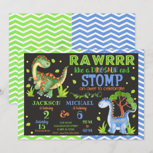 Dinosaur Joint Birthday Invitation for Siblings