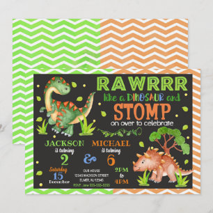 Dinosaur Joint Birthday Invitation for Siblings