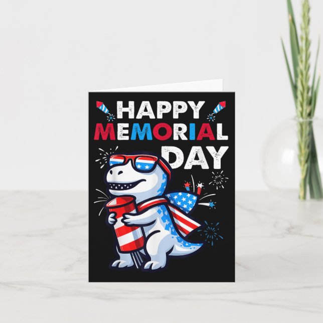 Dinosaur July 4th Fireworks American Flag Happy Me Card (Front)