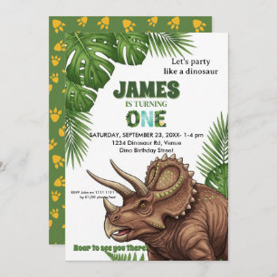 Dinosaur Jungle 1st Birthday Invitation