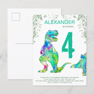 Dinosaur jungle 4th Birthday Party budget Invitation Postcard