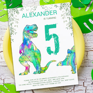 Dinosaur jungle 5th Birthday Party budget Invitation Postcard