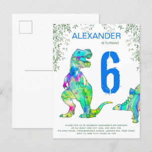 Dinosaur jungle 6th Birthday Party budget blue Invitation Postcard