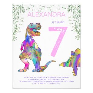 Dinosaur jungle Birthday Party pink budget Flyer
