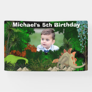 Dinosaur jungle forest DIY photo boys birthday Banner