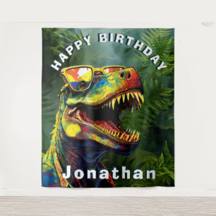 Dinosaur Jungle Kids Birthday backdrop Tapestry