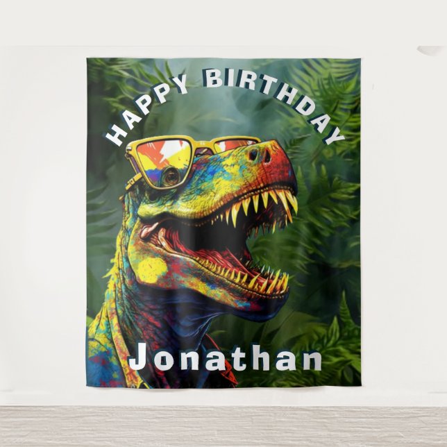 Dinosaur Jungle Kids Birthday backdrop Tapestry (Front)