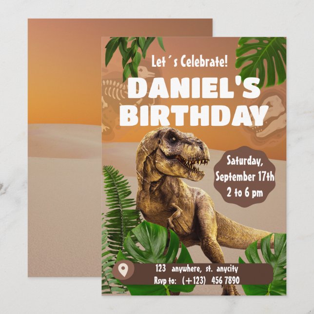 Dinosaur Jungle Kids Birthday Party Gifts Invitation (Front/Back)