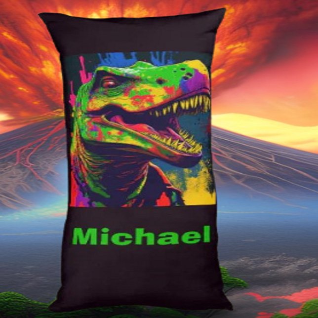 Dinosaur Jungle T Rex Kids Body Pillow (dinosaur,prehistoric,t rex,tyrannosaurus,yellow blue green,modern,dino cool cute kids,animal birthda)