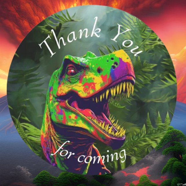 Dinosaur Jungle Thank You Classic Round Sticker (Bring your dream party to life with our selection of quality Dinosaur themed party supplies …)
