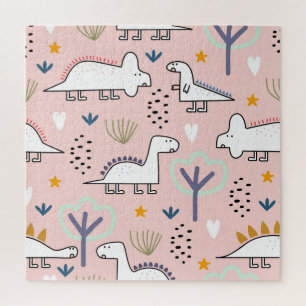 Dinosaur Jungle: Vintage Childish Illustration Jigsaw Puzzle