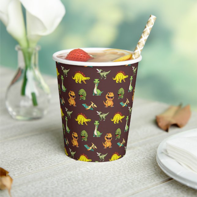 Dinosaur Jurassic Prehistoric Cute Cartoon Pattern Paper Cups (Insitu)