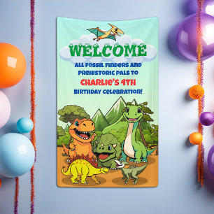 Dinosaur Jurassic Prehistoric Cute Cartoon Welcome Banner