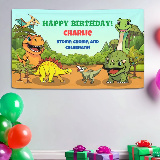 Dinosaur Jurassic Prehistoric Fun Cartoon Birthday Banner (Creator Uploaded)