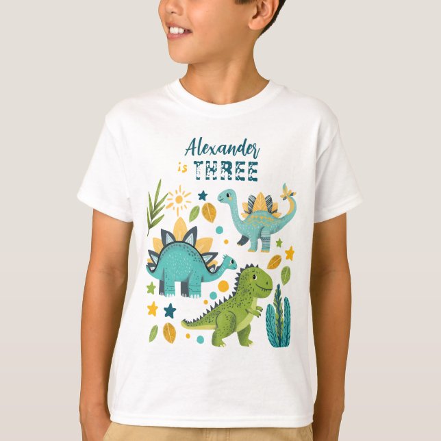 Dinosaur Kids 3rd Birthday Party T-Shirt (Front)