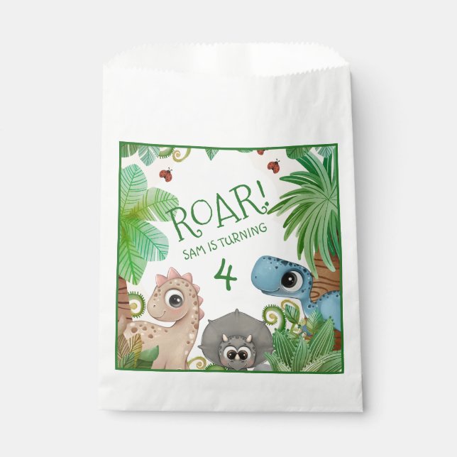 Dinosaur Kids 4th Birthday Favour Bags (Front)