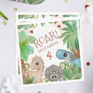 Dinosaur Kids 4th Birthday Napkin