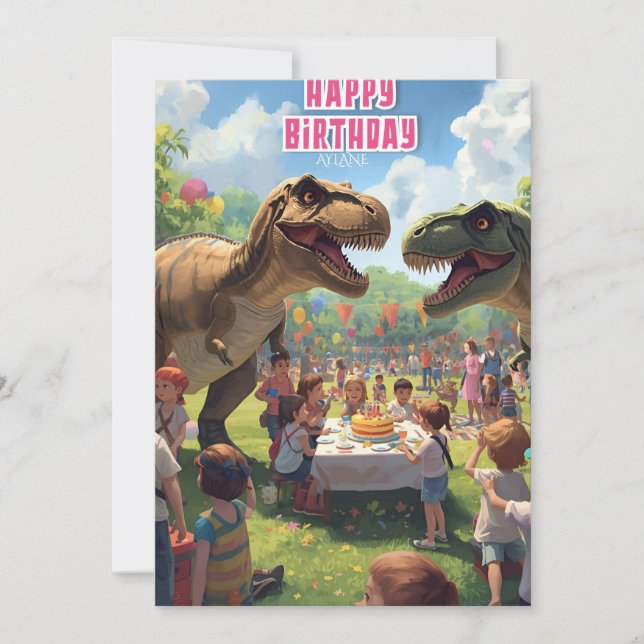 Dinosaur kids birthday card (Front)