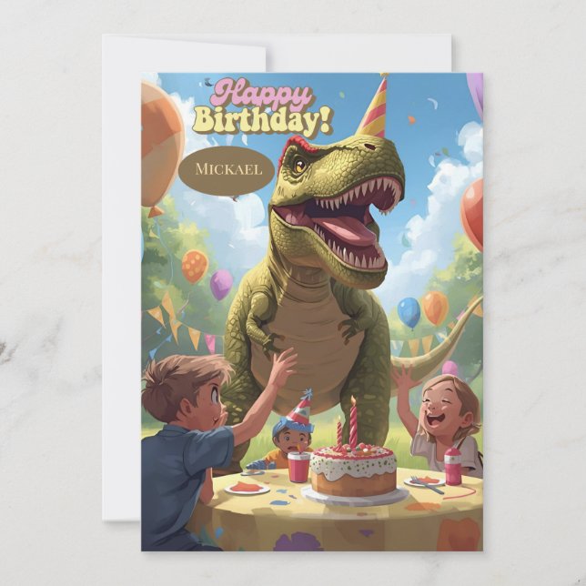 Dinosaur kids birthday card (Front)