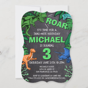 Dinosaur Kids Birthday Dino Trex Chalkboard Boy Invitation