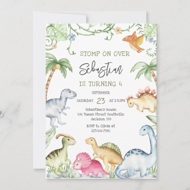 Dinosaur Kids Birthday Invitation (Front)