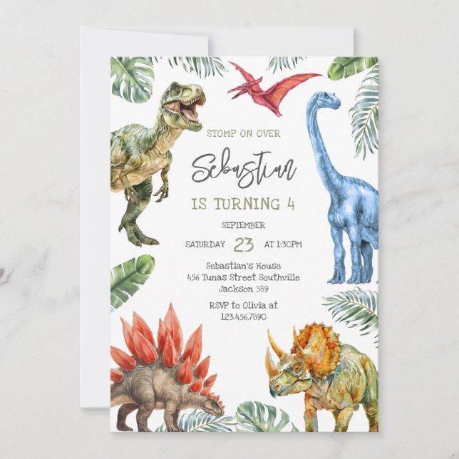 Dinosaur Kids Birthday Invitation (Front)