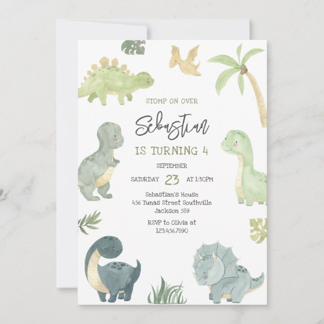 Dinosaur Kids Birthday Invitation (Front)
