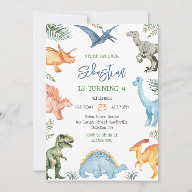 Dinosaur Kids Birthday Invitation (Front)