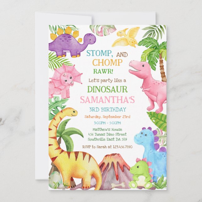 Dinosaur Kids Birthday Invitation (Front)
