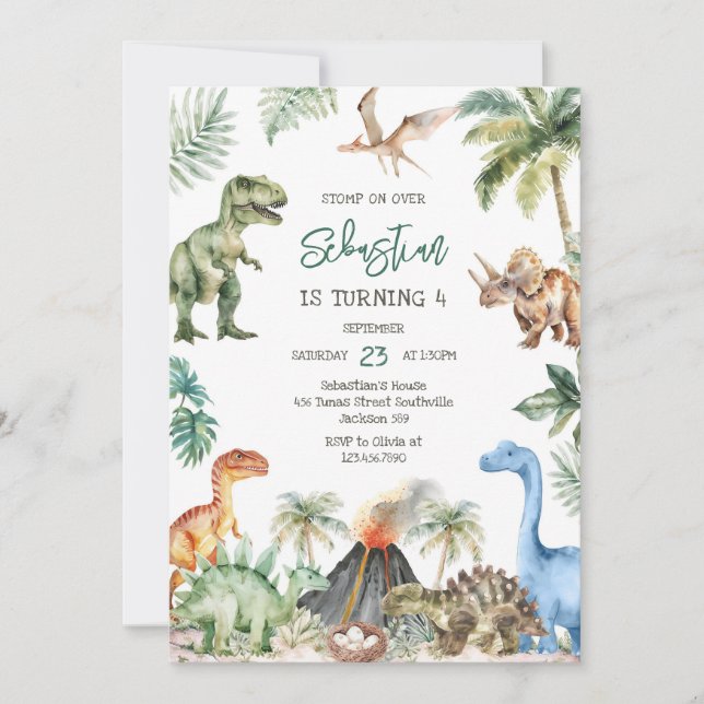 Dinosaur Kids Birthday Invitation (Front)