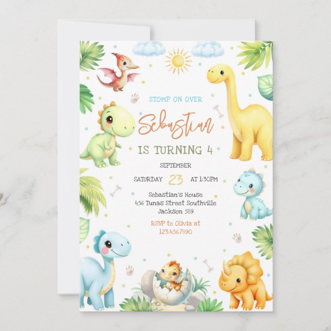 Dinosaur Kids Birthday Invitation (Front)