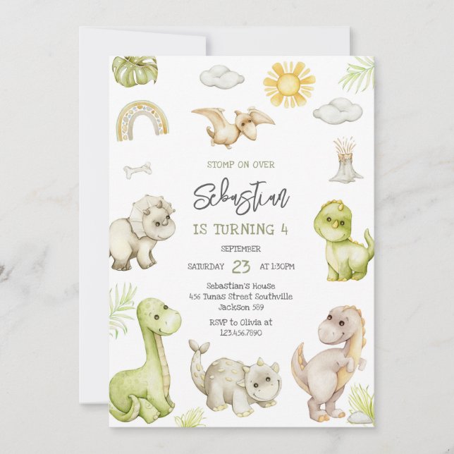 Dinosaur Kids Birthday Invitation (Front)