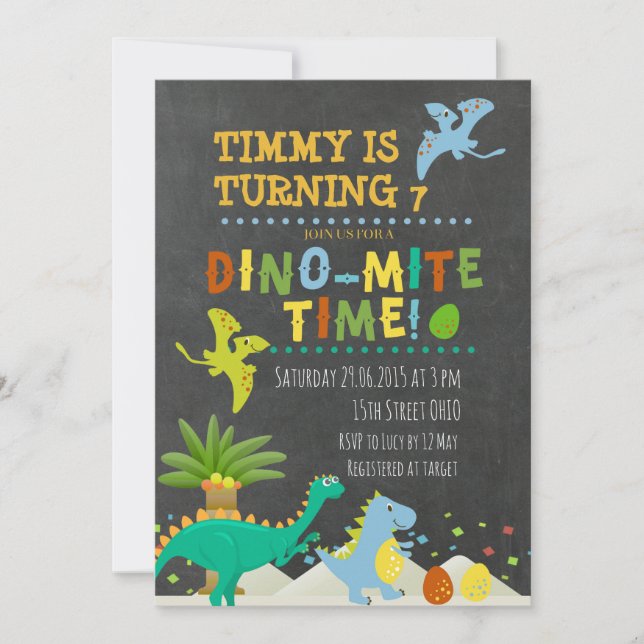 Dinosaur Kids Birthday invitation (Front)