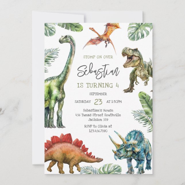 Dinosaur Kids Birthday Invitation (Front)