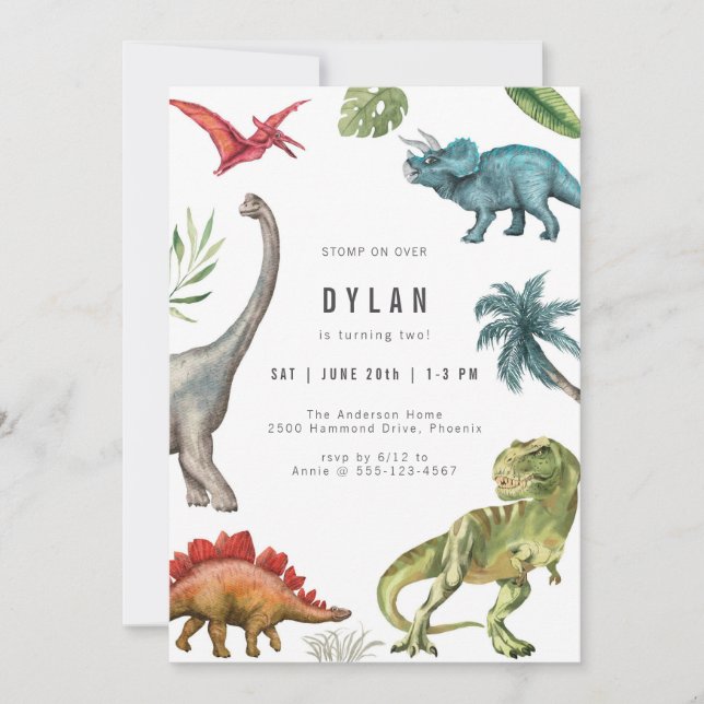 Dinosaur Kids Birthday Party Invitation (Front)