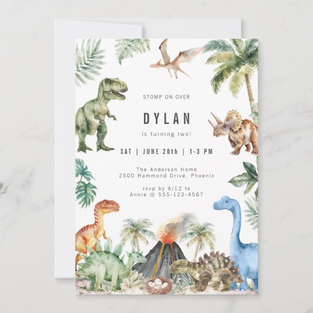 Dinosaur Kids Birthday Party Invitation (Front)