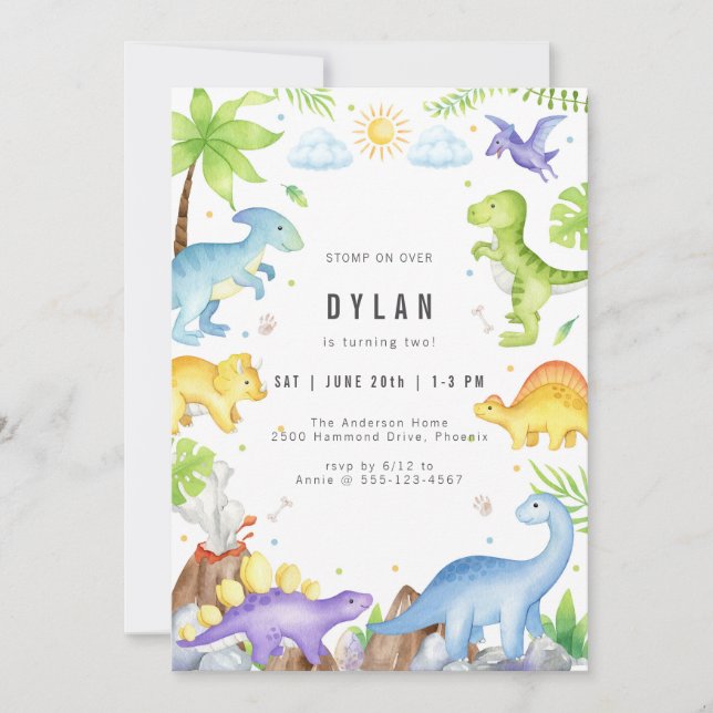 Dinosaur Kids Birthday Party Invitation (Front)