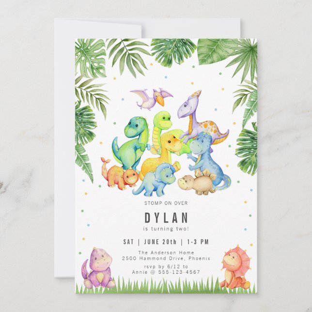 Dinosaur Kids Birthday Party Invitation (Front)