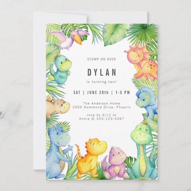 Dinosaur Kids Birthday Party Invitation (Front)