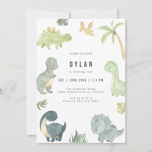 Dinosaur Kids Birthday Party Invitation (Front)