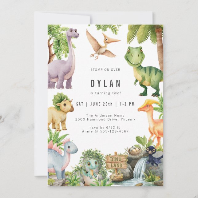 Dinosaur Kids Birthday Party Invitation (Front)