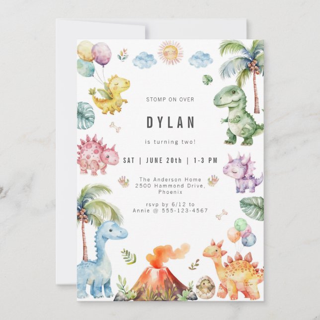 Dinosaur Kids Birthday Party Invitation (Front)