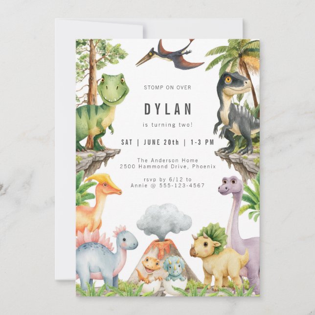 Dinosaur Kids Birthday Party Invitation (Front)